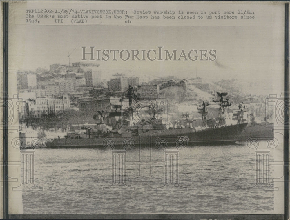 1974 Soviet warship in port. - Historic Images