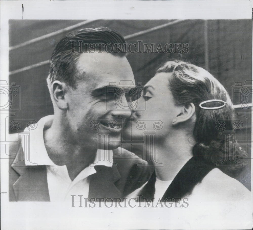 1953 Vic Seixas of Philadelphia got a kiss from his wife, Dolly Ann - Historic Images