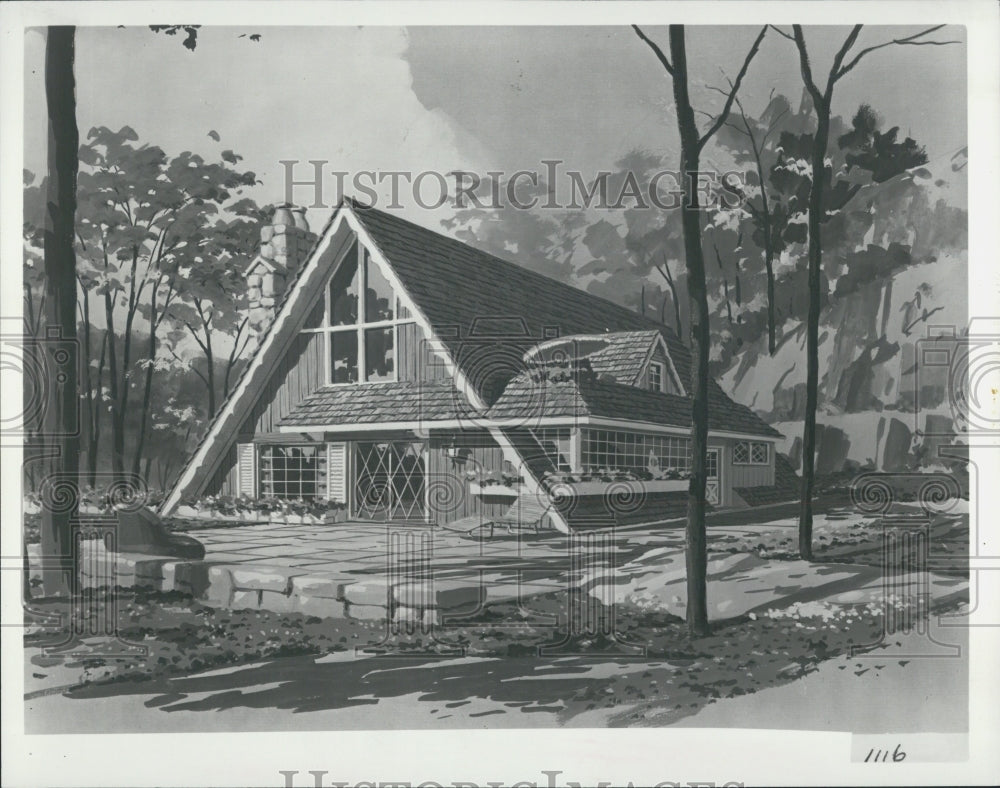 1979 Press Photo Architect Drawing Of House Plan For &quot;A&quot; Frame House Two Levels - Historic Images