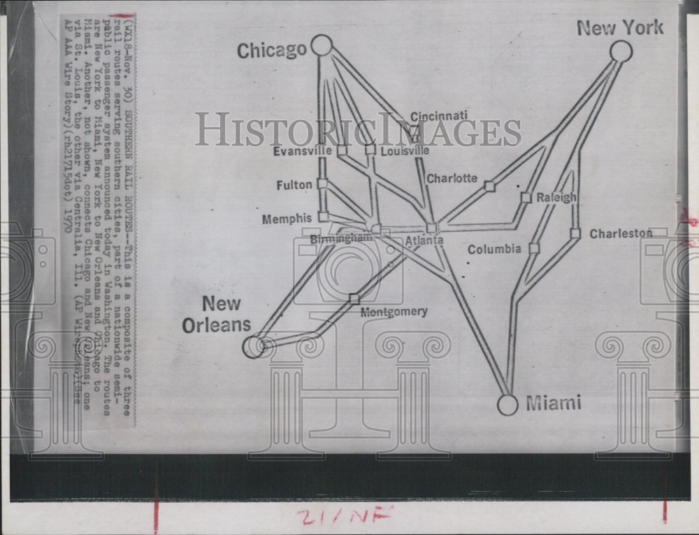 1970 of southern railroad routes - Historic Images