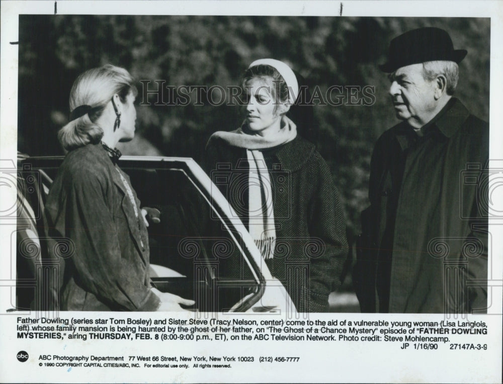 1990 Press Photo L.Langlois,T.Nelson,T.Bosley Episode Father Dowling Mysteries - Historic Images