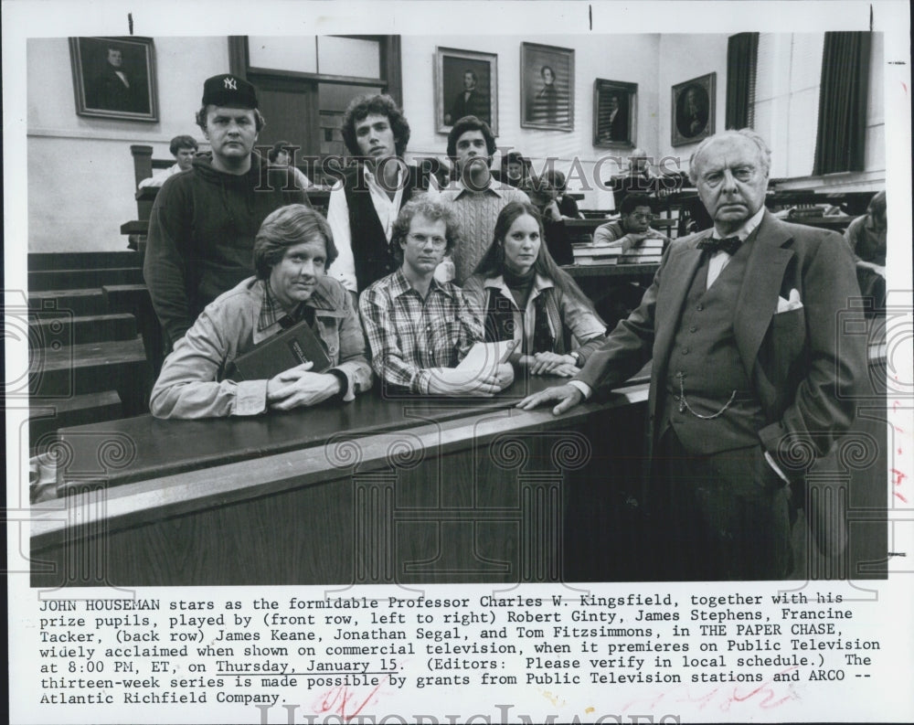 1983 Press Photo Actor John Houseman, Robert Ginty, James Stephens - Historic Images