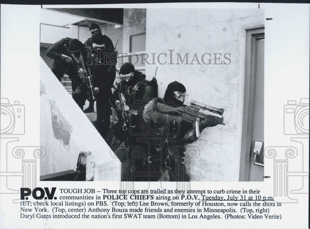 1990 Press Photo POV Tough Job in Police Chiefs Lee Brown, Anthony Bouza - Historic Images