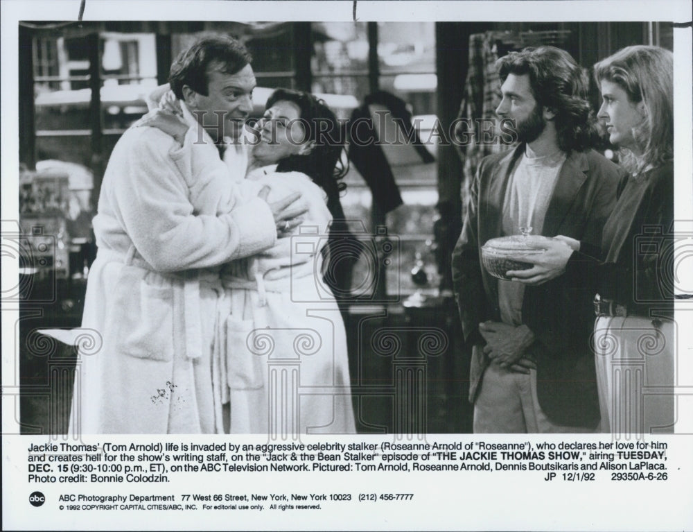 1992 Press Photo Actor Tom Arnold, Roseanne Arnold in The Jackie Thomas Show - Historic Images