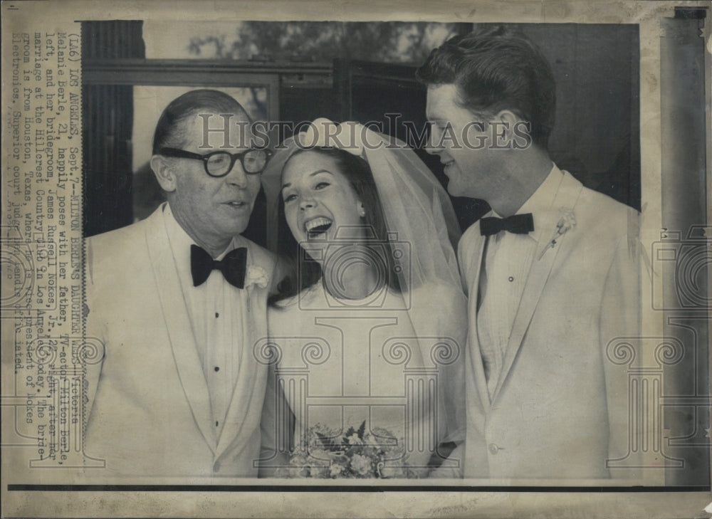 1969 Victoria Melanie Berle and father Milton at wedding - Historic Images