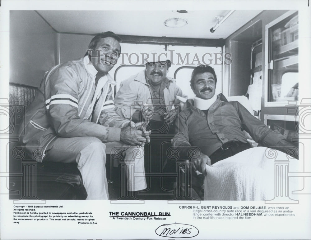 1981 Press Photo Actors Burt Reynolds, Dom Deluise And Director Hal Needham - Historic Images