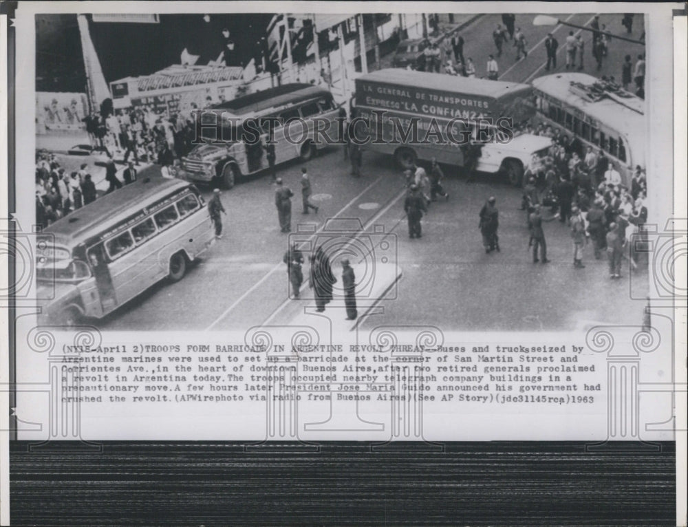 1963 Troops Form Barricade in Argentine Revolt Threat - Historic Images