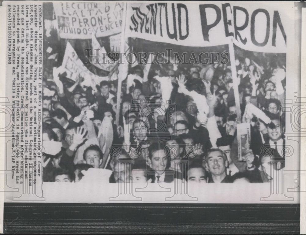 1963 Press Photo Peronists Rally Buenos Aires Supporters of Dictator Juan Peron - Historic Images