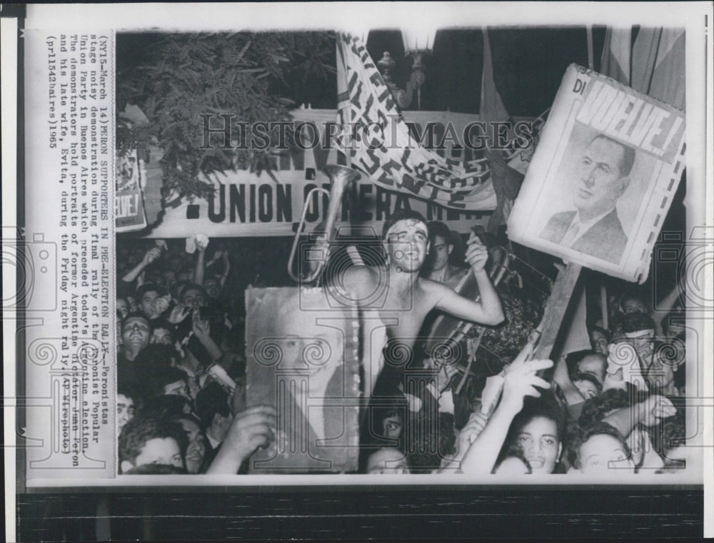 1965 Press Photo Peron Supporters in Pre-Election Rally - Historic Images