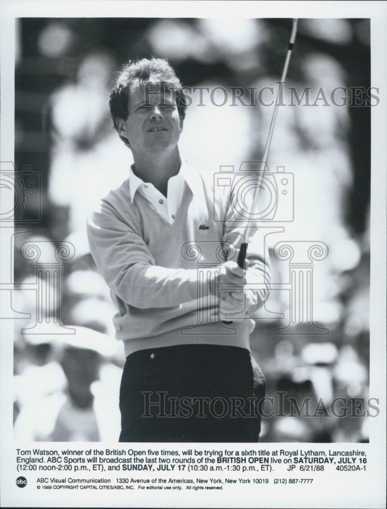 1988 Press Photo Tom Watson Professional Golfer British Open Lancashire England - Historic Images