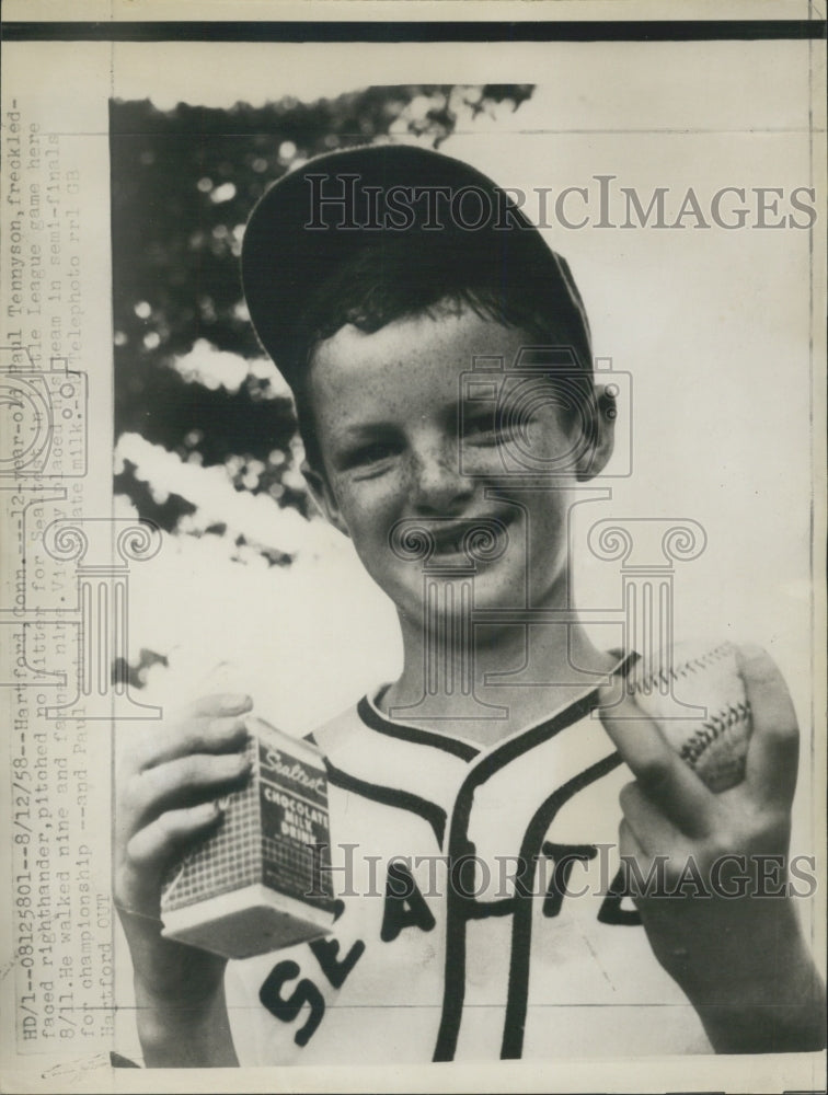 1958 Paul Tennyson 12 Year Old Pitcher Seattle Little League - Historic Images