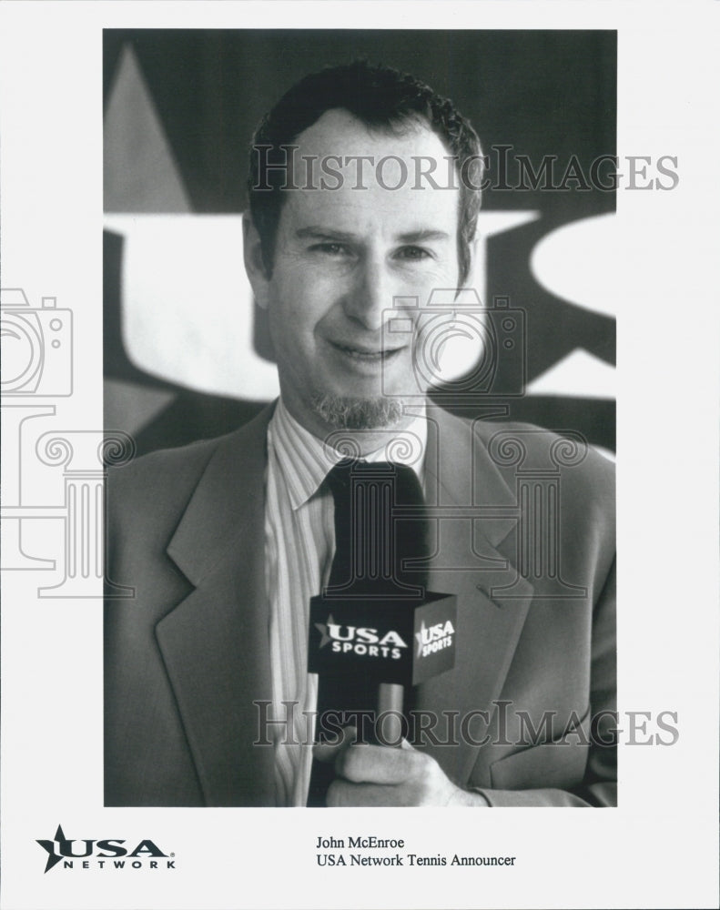 1997 Press Photo John McEnroe With Mic To Host USA Network US Tennis Open COPY - Historic Images