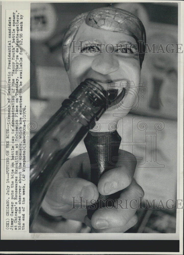 1976 Jimmy Carter Likeness Presidential Candidate Bottle Cap Remover - Historic Images