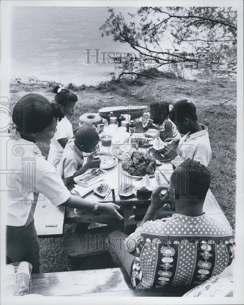 1969 Press Photo Family Has a Picnic on a Lake Near Detroit - Historic Images