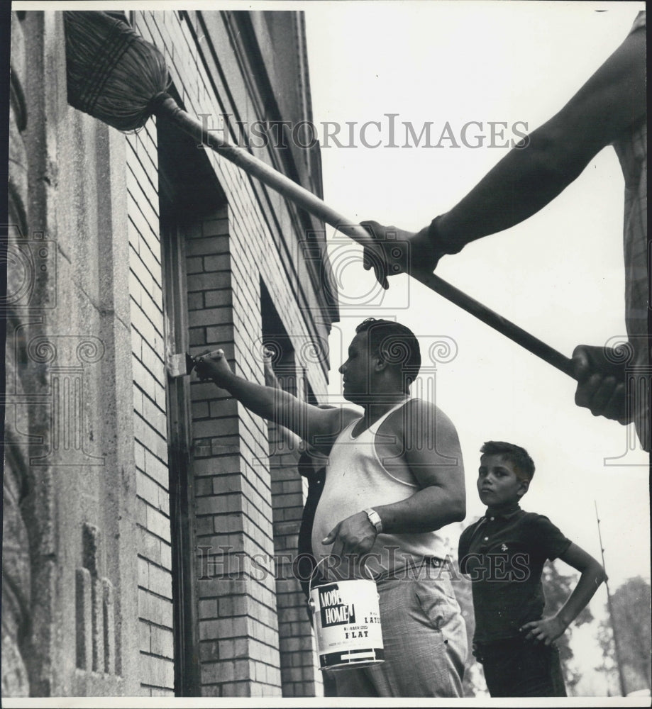 1966 Joe Valentino Paints Windows Of Building Taken Over By Tenants - Historic Images