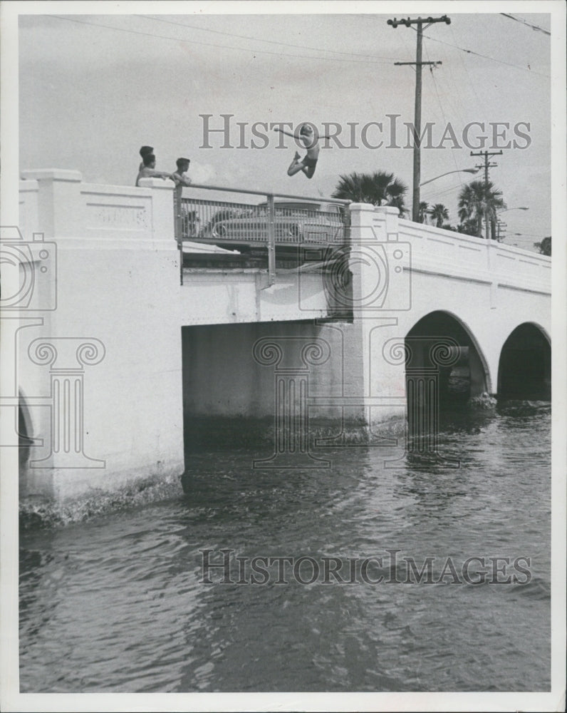 1964 Snell Isle Bridge diving swimming hole St. Petersburg boys - Historic Images