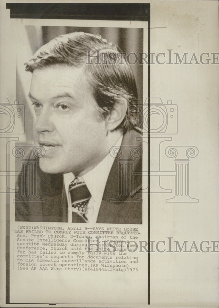 1975 Sen Frank Churck D-Idaho Chairman Of Senate Intelligence Comm - Historic Images