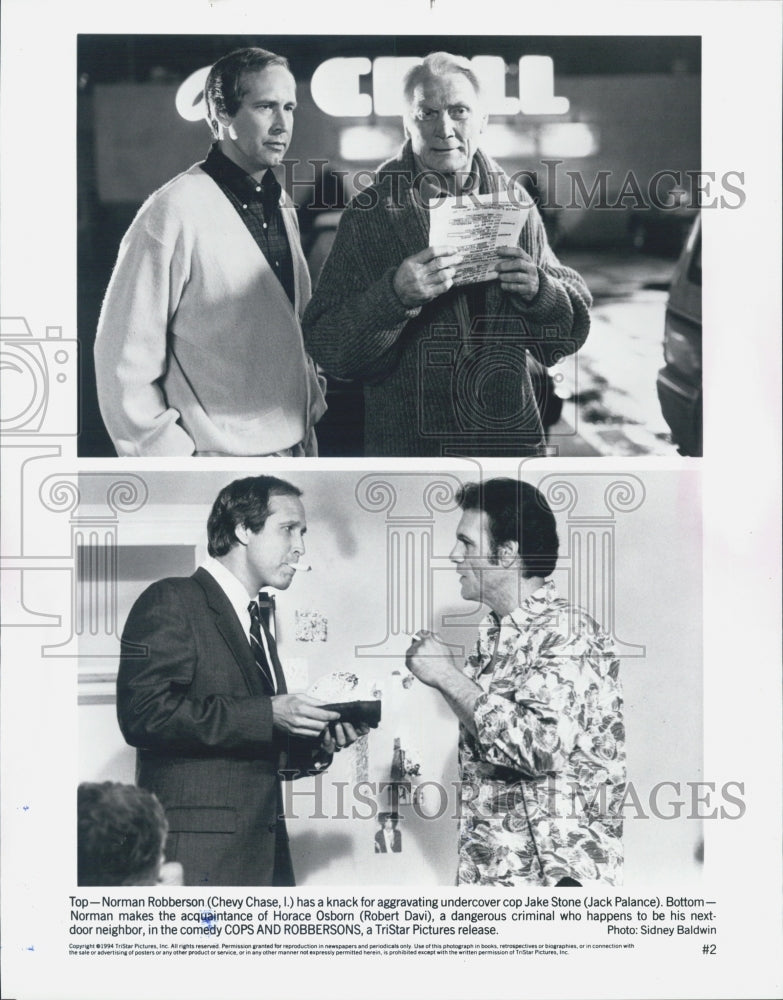 1994 Press Photo 2 Pics Chevy Chase/Jack Palance/Robert Davi-Cops And Robbers - Historic Images