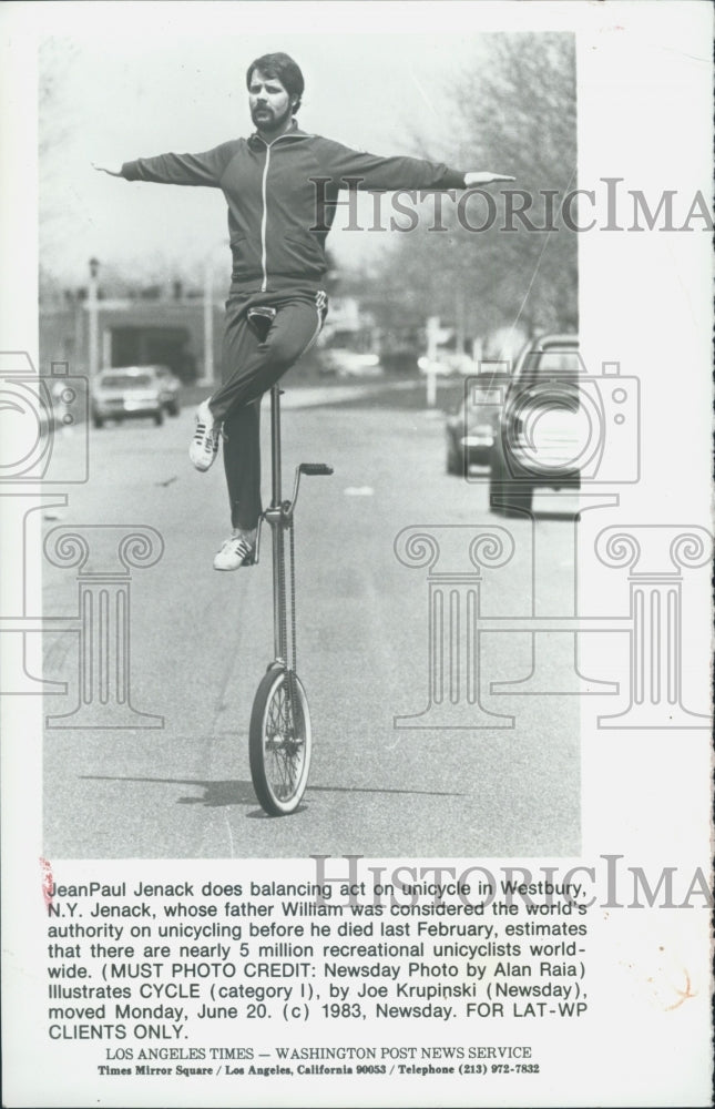 1983 Press Photo JeanPaul Jenack Balancing Act Unicycle Westbury - Historic Images
