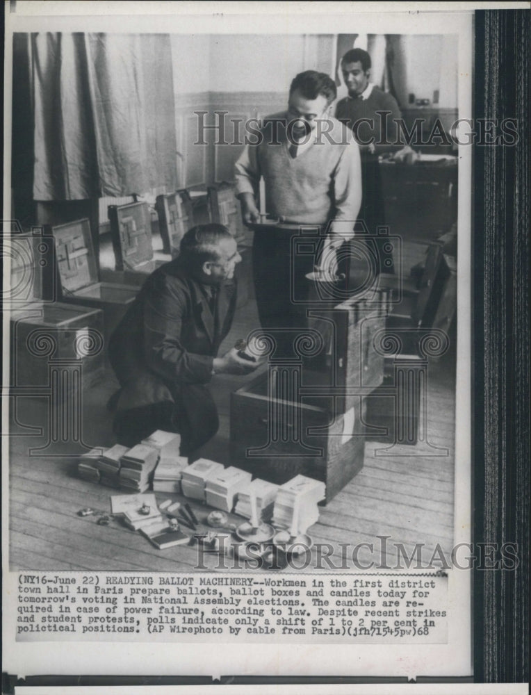 1968 Paris Workmen prepare ballot boxes for French National Assembly - Historic Images