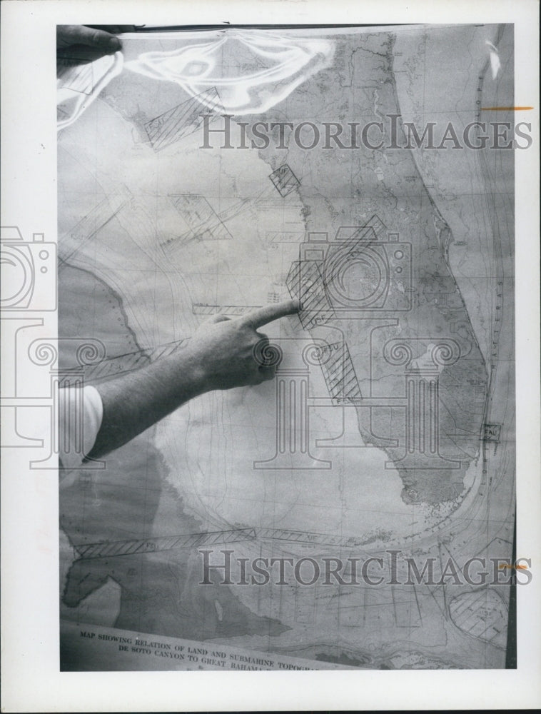 1970 Press Photo Map of study areas of Oceanography - Historic Images