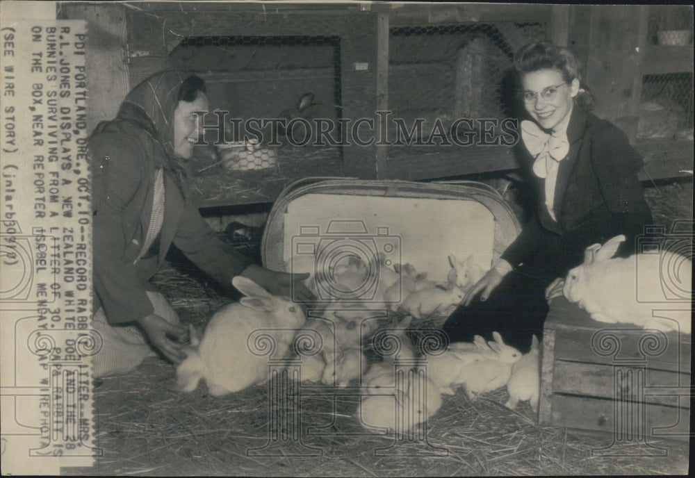 1945 Mrs. R. L. Jones Shows Off Record Litter of Bunnies - Historic Images