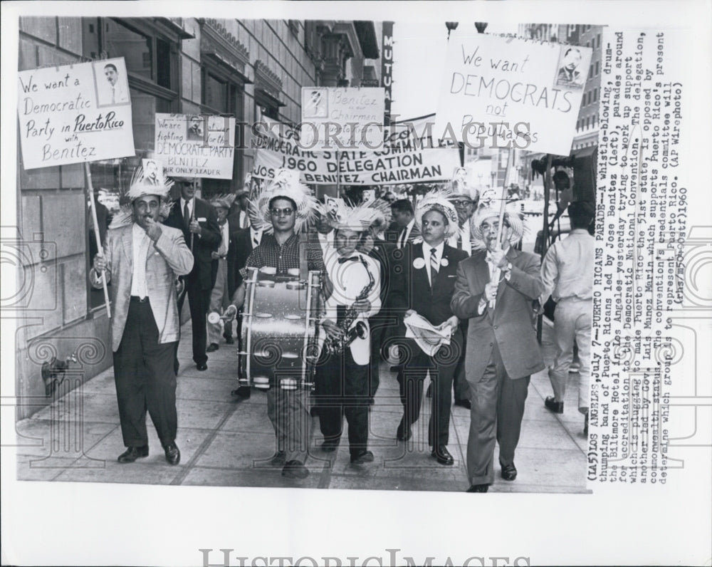 1960 Whistle Blowing Drum Thumping Band Of Puerto Ricans in LA CA - Historic Images