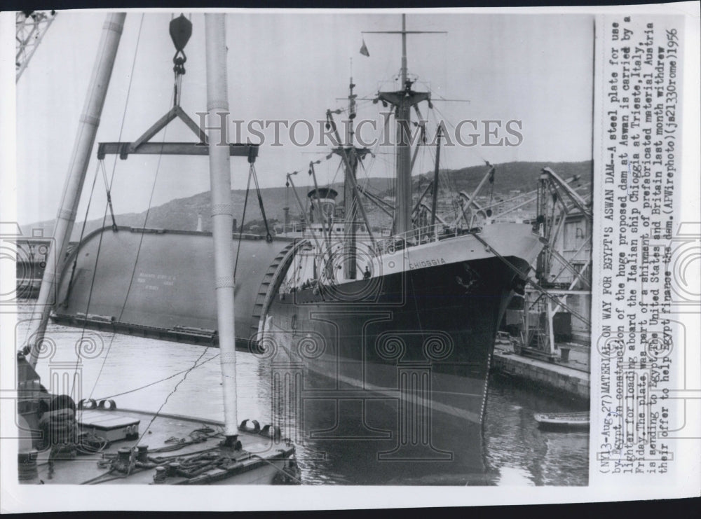 1956 Press Photo Ship Full of Materials Headed to Egypt for Aswan Dam - Historic Images