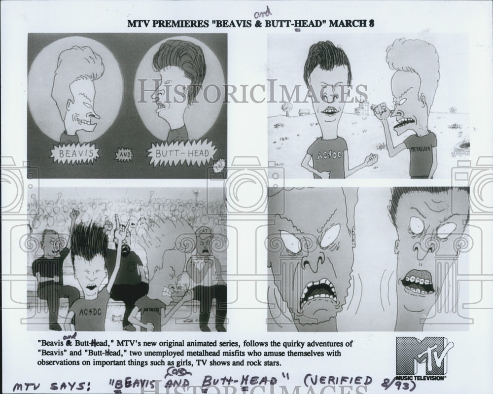 1993 Press Photo Beavis And Butt Head Controversial MTV Cartoon Series - Historic Images