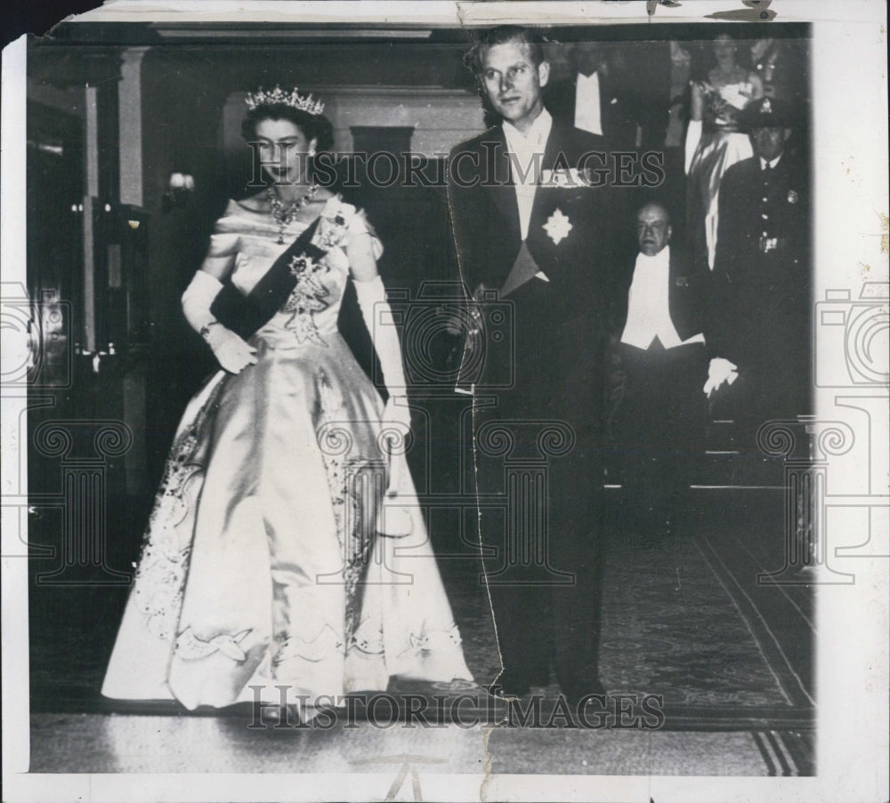 1951 Press Photo Princess Elizabeth And Prince Philip At Formal State Dinner - Historic Images