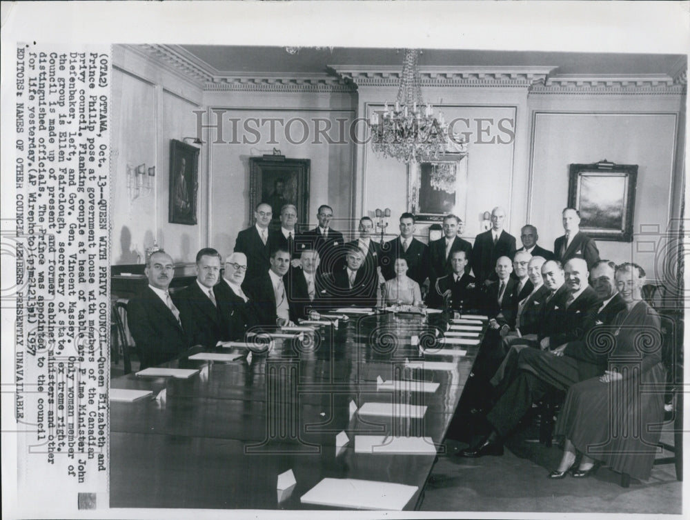 1957  Queen Elizabeth &amp; Prince Philip &amp; Canadian Privy Council - Historic Images