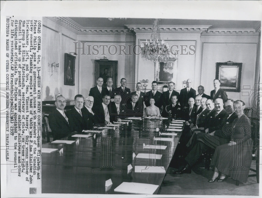 1957  Queen Elizabeth & Prince Philip & Canadian Privy Council - Historic Images