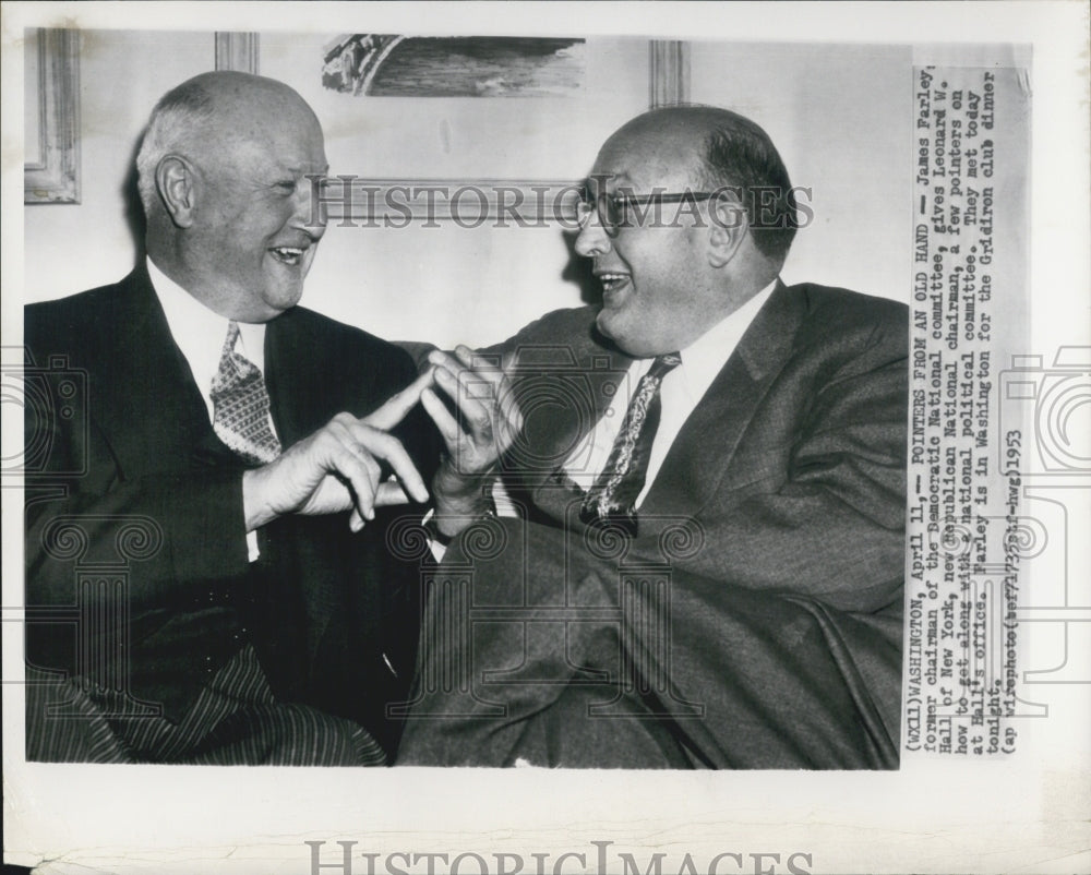 1953 Press Photo James Farley Democratic National Committe Leionard W. hall - Historic Images