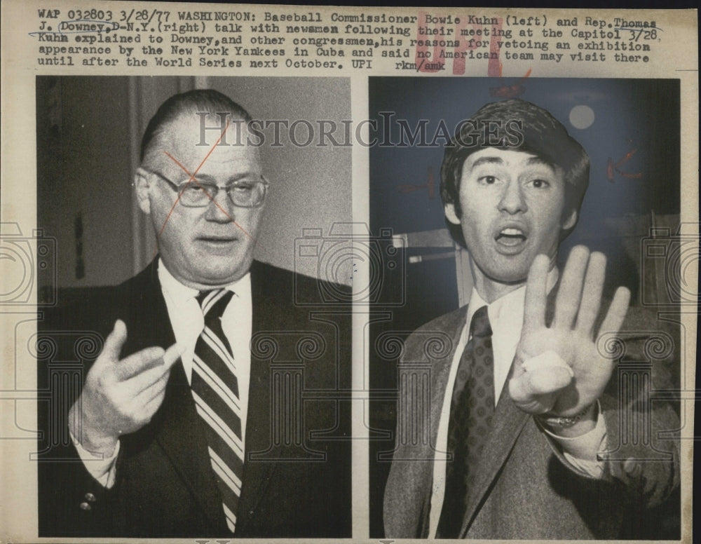 1977 Bowie Kuhn, baseball commissioner & Rep. Thomas Downey. - Historic Images