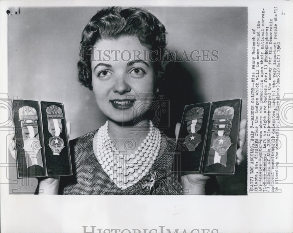 1960 of Penny Reinsch with badges for Democratic Nat&#39;l Convention - Historic Images