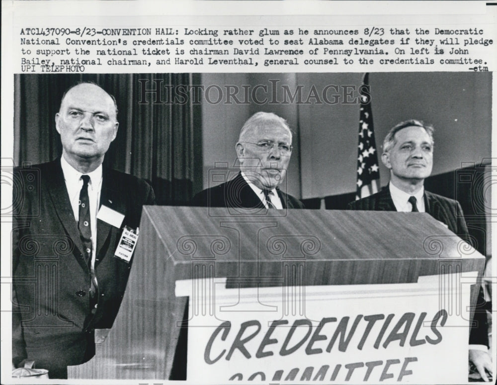 1964 Press Photo David Lawrence, John Bailey &amp; Harold Leventhal at Convention - Historic Images