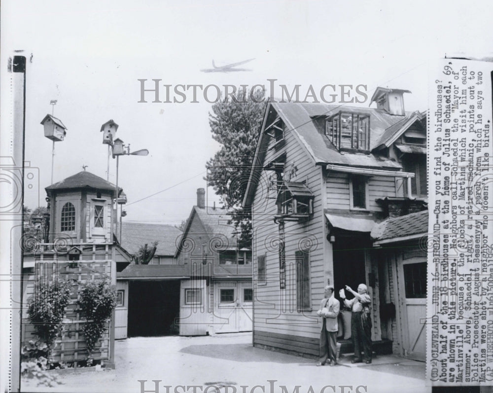 1956 Julius Schaedel Collects Over Eighteen Birdhouses At His Home - Historic Images