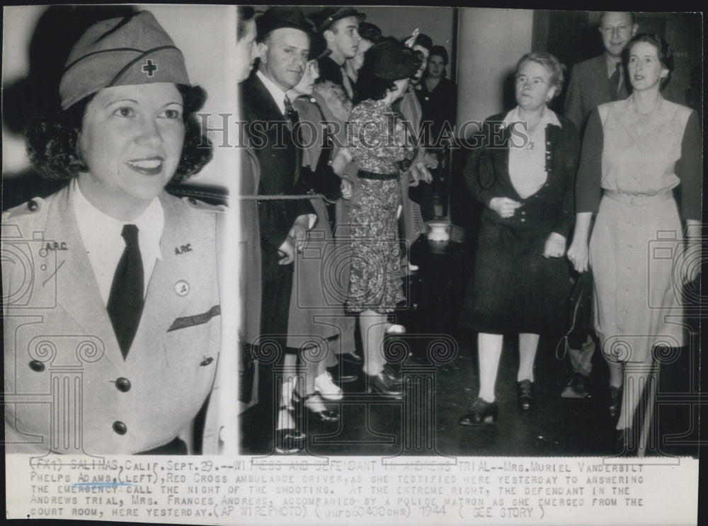 1944 Press Photo Muriel Vanderbilt Phelps Adams Frances Andrews Trial - Historic Images