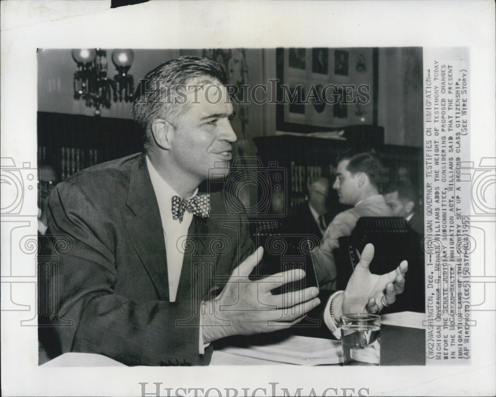 1955 Press Photo Michigan Governor G. Mennen Williams Senate - Historic Images