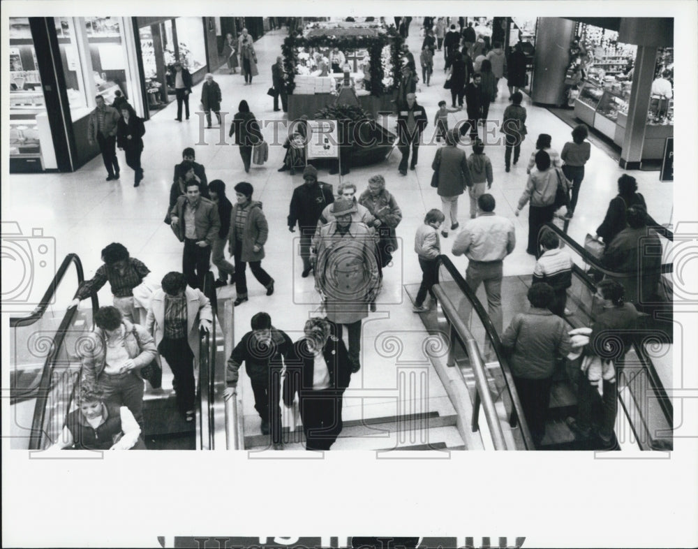 1984 Press Photo Oakland Mall Michigan shopper customers Christmas Shopping - Historic Images