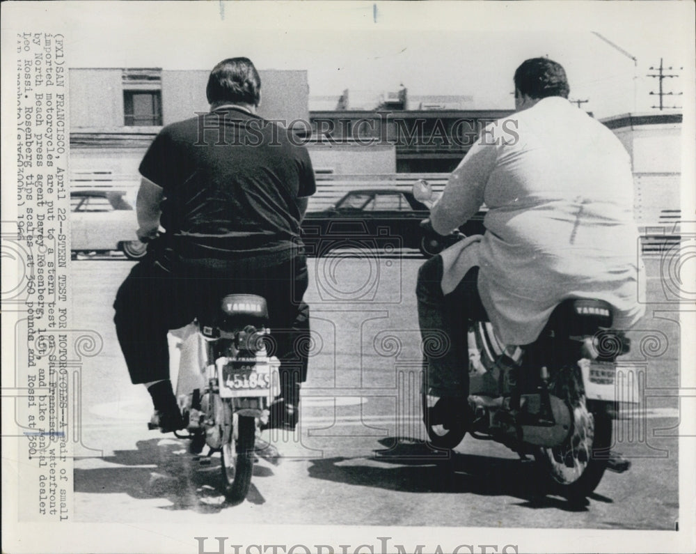 1966 Press Photo Davey Rosenburg and Rossi Rossenburg testing out new motorcycle - Historic Images