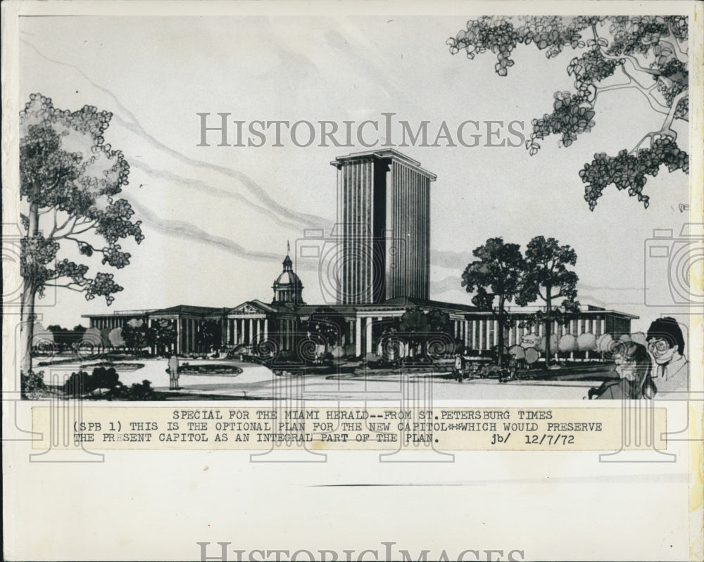 1972 Drawing of Optional Plan for Capitol Redesign in Florida-Historic Images