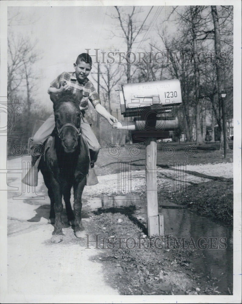 1959 12 Yr Old Daily News Carrier Delivers Mail On Pony In Deerfield - Historic Images