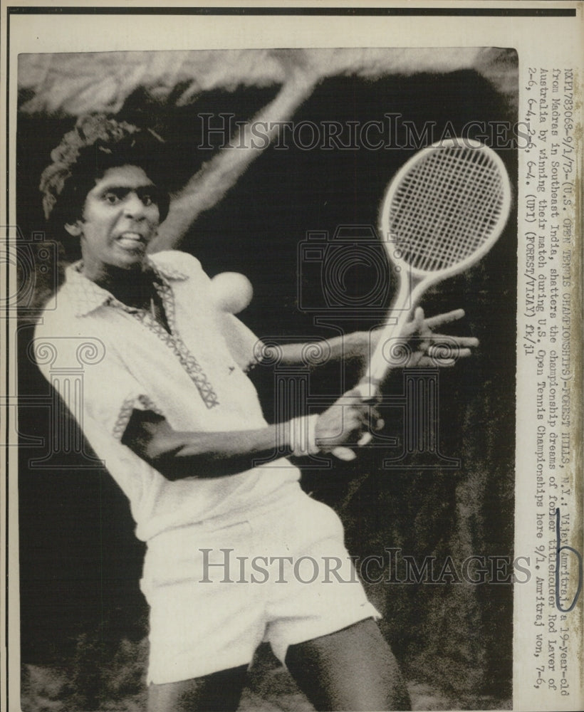 1973 Vijay Amritraj, from Madras beat Rod Laver at U.S. Open Tennis. - Historic Images