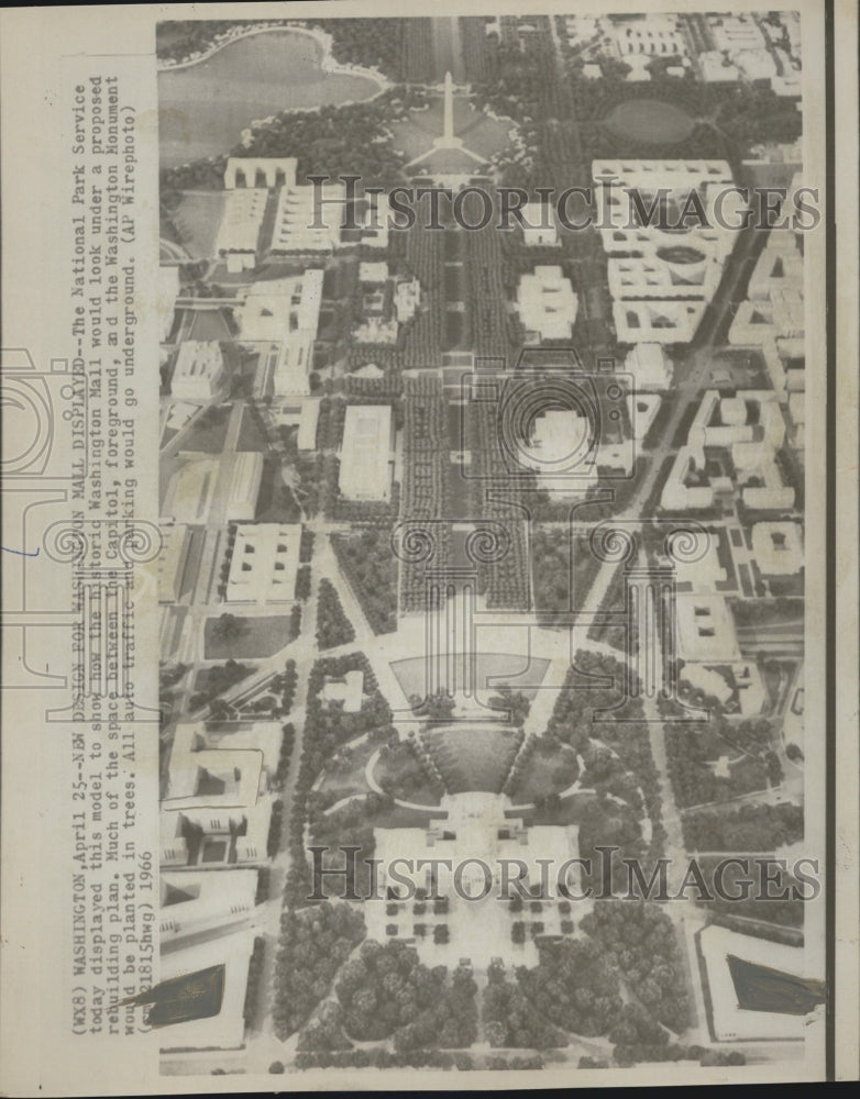 1968 Press Photo Model of Washington Mall for proposed reconstruction. - Historic Images