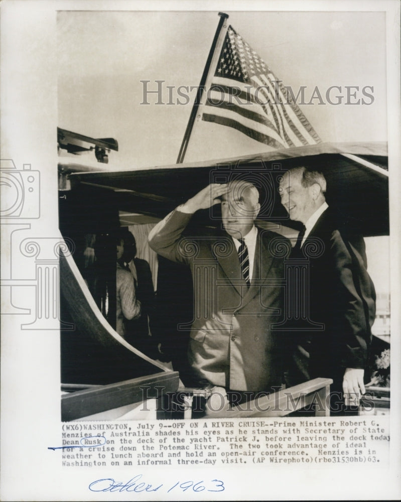 1963 Australian Prime Minister Robert Menzies with US Sec. Dean Rusk - Historic Images