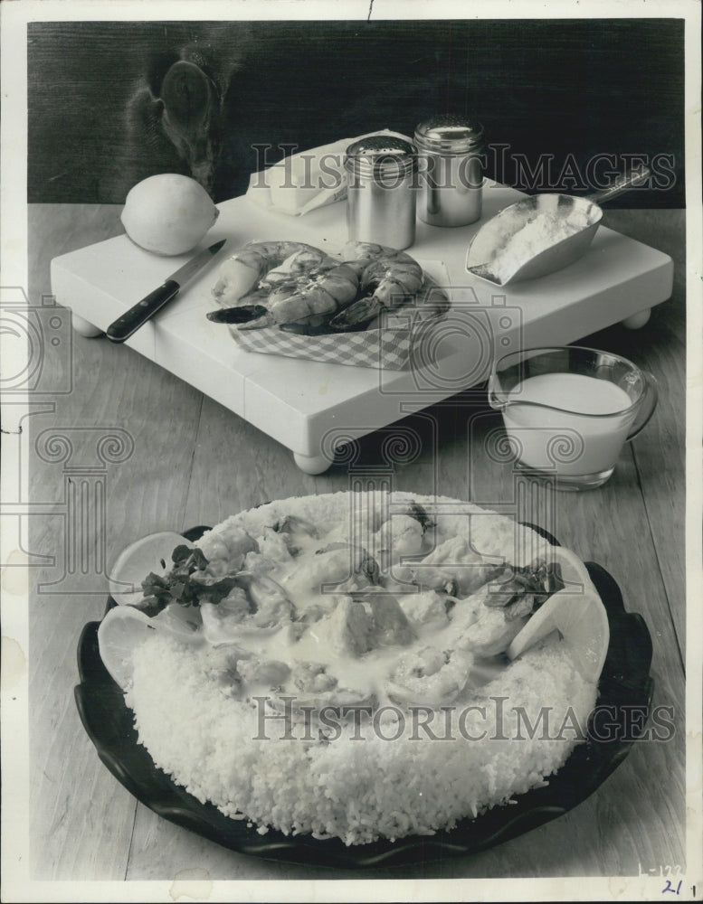 1969 Ingredients Of Frozen Shrimp, Cream And Rice Makes Main Meal - Historic Images