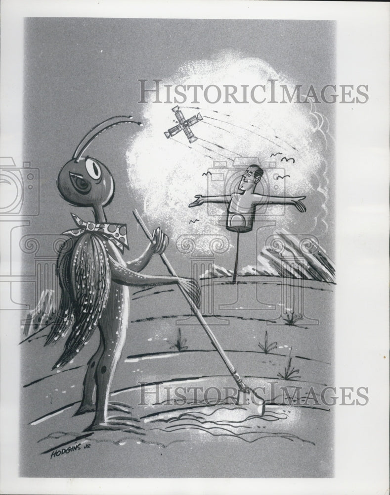 1965 of AP artist Richard Hodgins humorous drawing of life on Mars - Historic Images