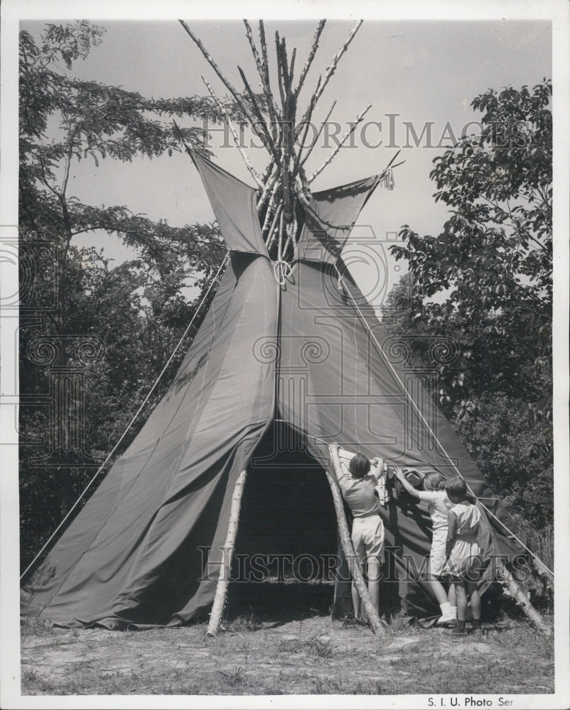 1957 Indian Tepee/Campers/Southern Illinois University Children Camp - Historic Images