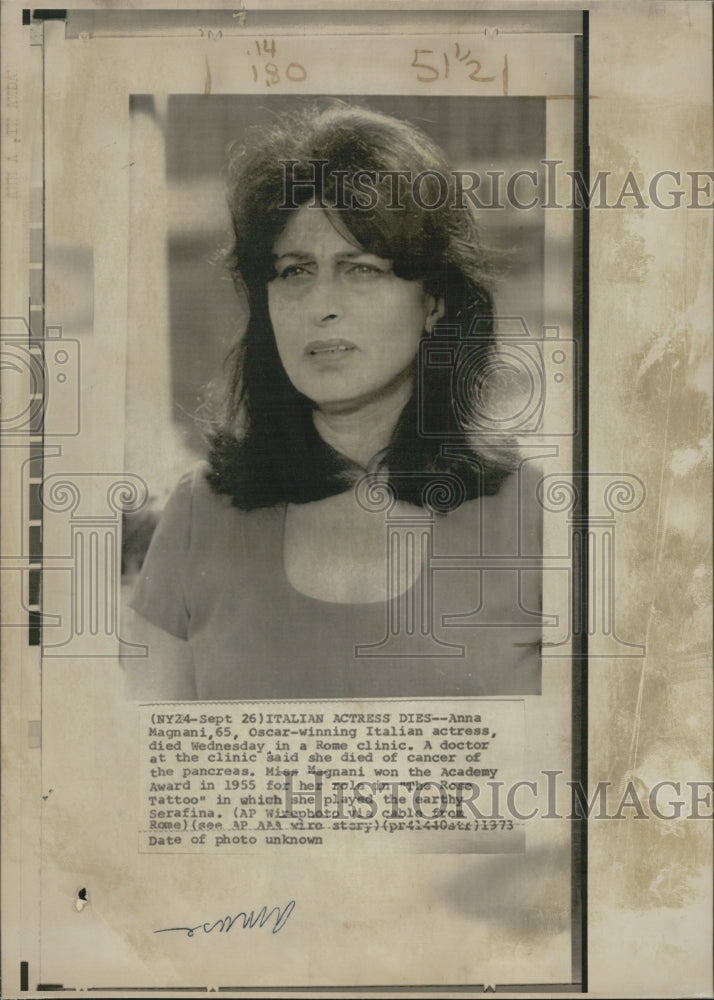 1973 Italian Actress Anna Magnani Death Announcement - Historic Images